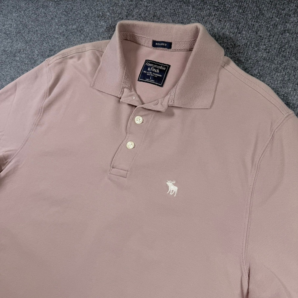 Abercrombie & Fitch Polo Shirt Mens Large Pink Relaxed Fit Short Sleeve Moose